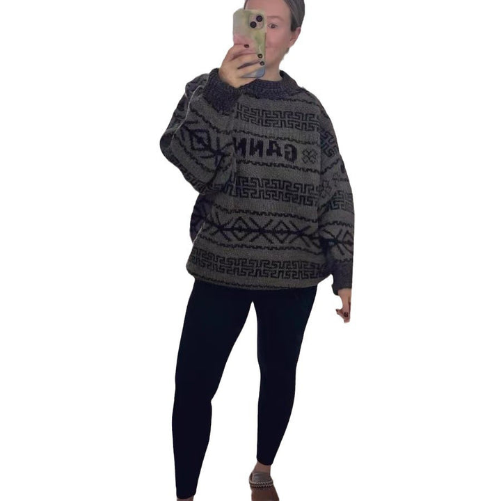 Dame Oversized Strikpullover med grafisk mønster og høj komfort Stilla