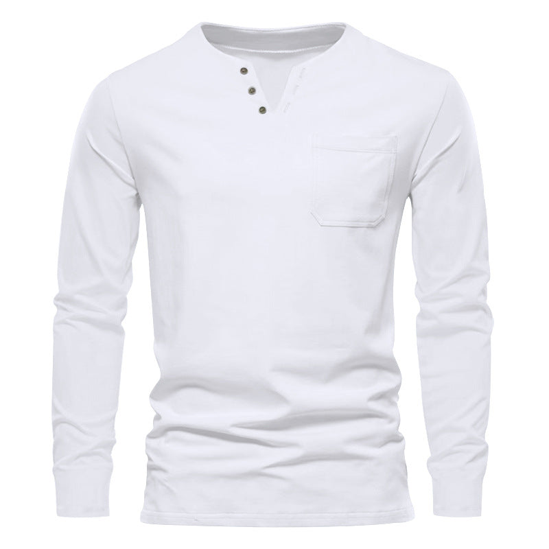 Herrer langærmet Henley T-shirt med stilfuld knapdesign og praktisk brystlomme Stilla