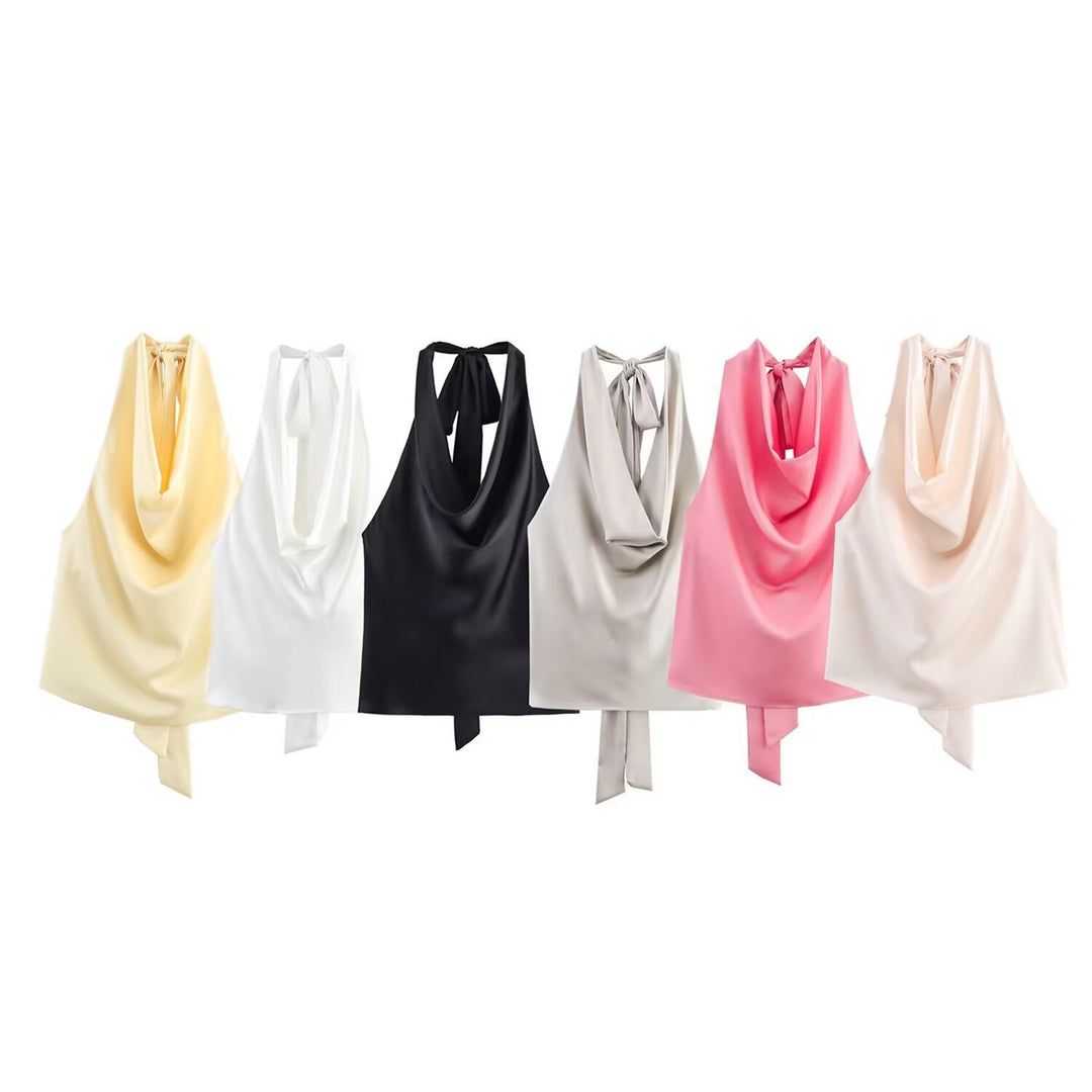 Dame Elegant Haltertop med flydende snit og elegant rygbind Skovae