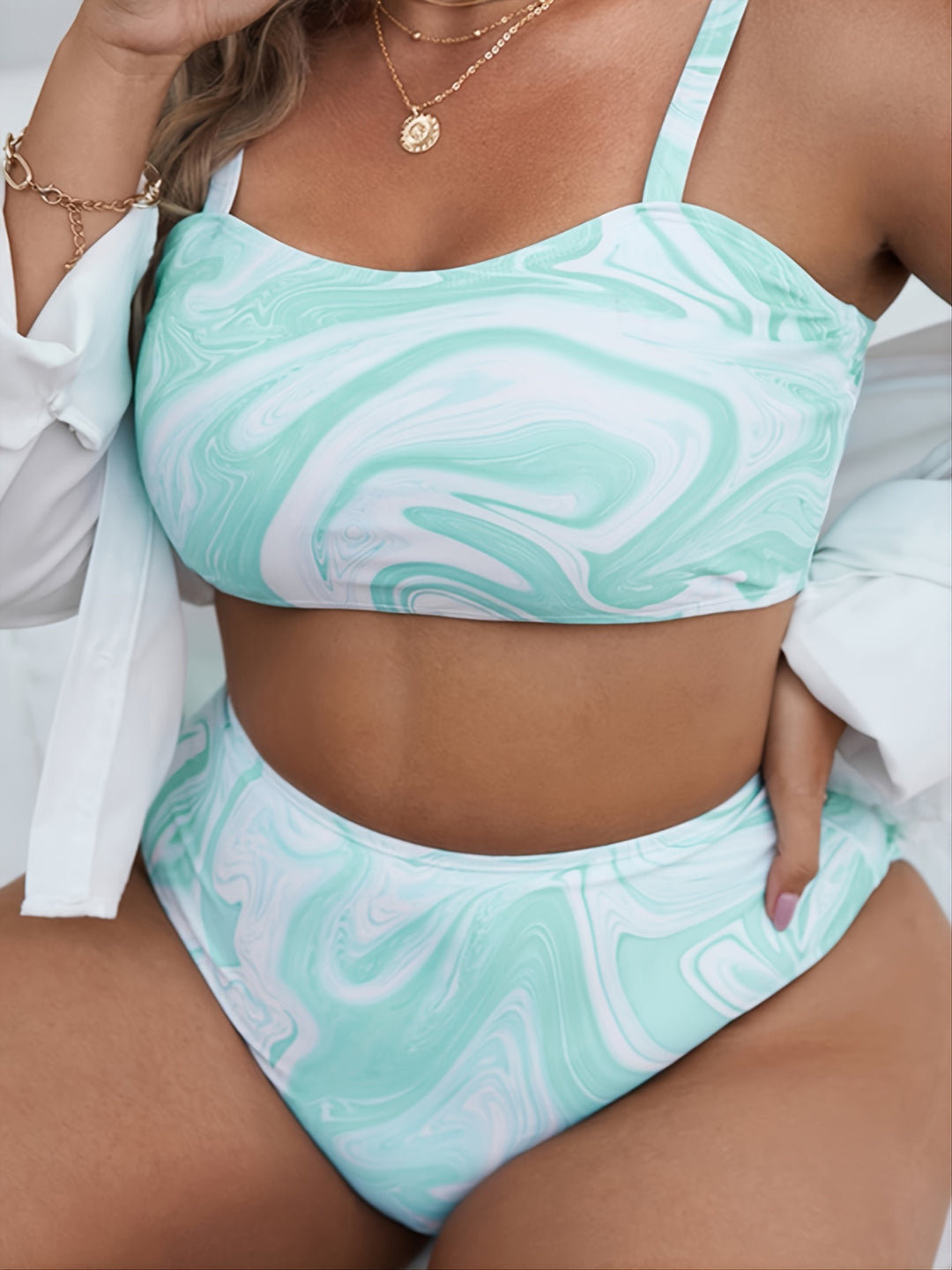 Dame Højskårne Bikini-Sæt med moderne Marmor-Design Skovae