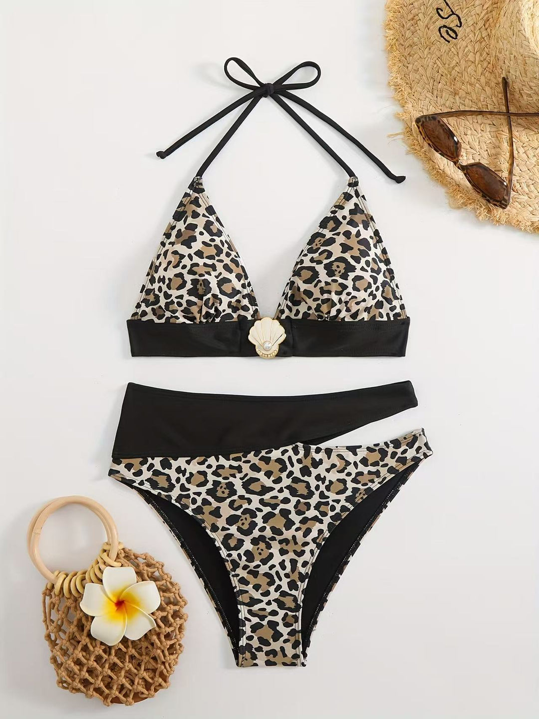 Dame triangel-bikini med elegant geometrisk mønster Skovae