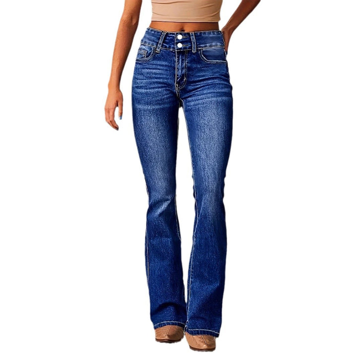 Dame Højskåret Flared Jeans med figurformende snit og fashionable knapdetaljer Stilla
