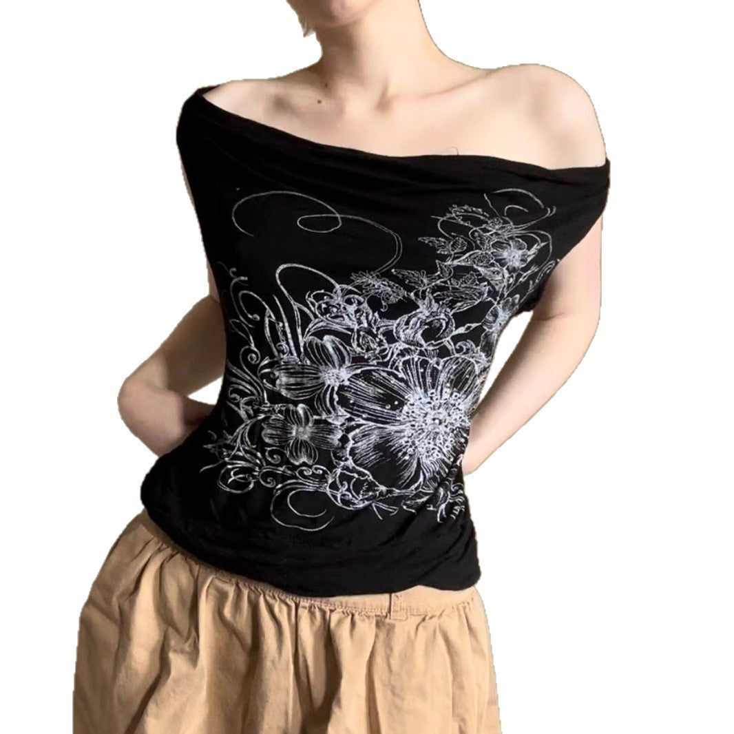 Dame ærmeløs crossover-top med floralt design Skovae