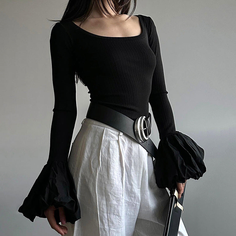 Femme Off-Shoulder Rib-Top med overdrevne ballonærmer Stilla