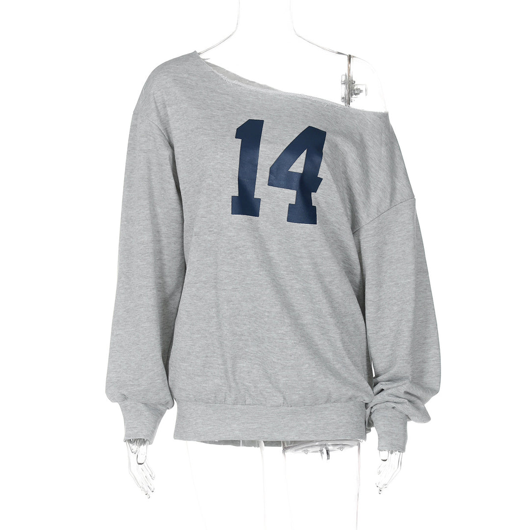 Dame Off-Shoulder Sweatshirt med sporty tryk og afslappet snit Stilla