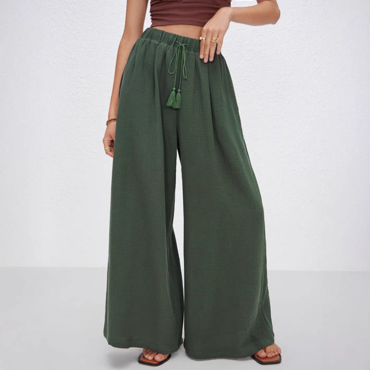 Dame bred sommerbukser i afslappet boho-stil med elastisk talje og sidelommer Skovae
