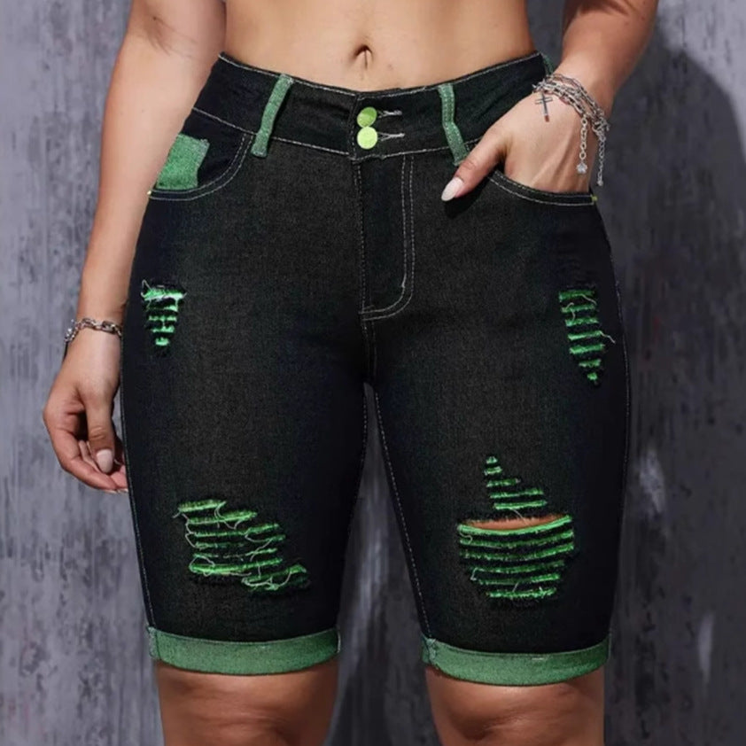 Kvindernes ødelagte denimshorts med høj talje og neonlys Stilla
