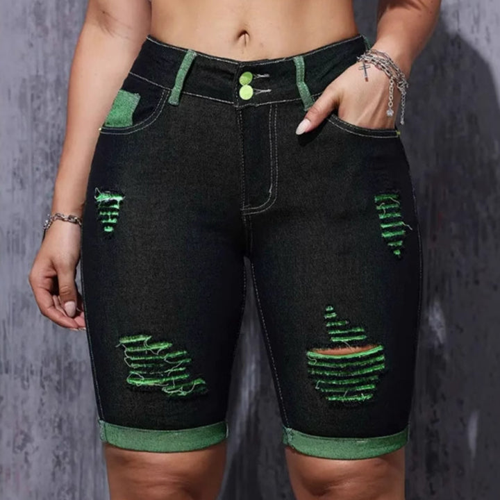 Kvindernes ødelagte denimshorts med høj talje og neonlys Stilla