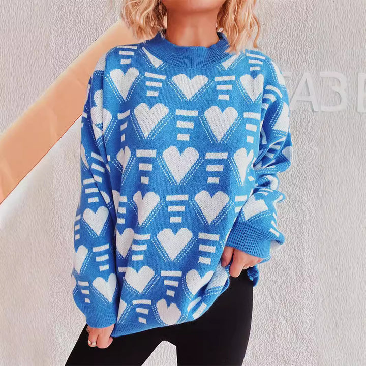 Kvinders hyggelige oversized sweater med hjerteformet mønster Stilla