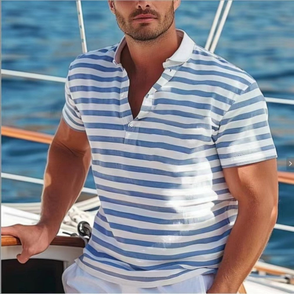 Herrer polo shirt med moderne nautisk stribe og kort stående krave Stilla