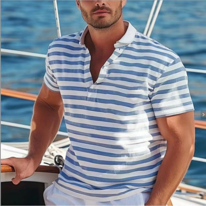 Herrer polo shirt med moderne nautisk stribe og kort stående krave Stilla