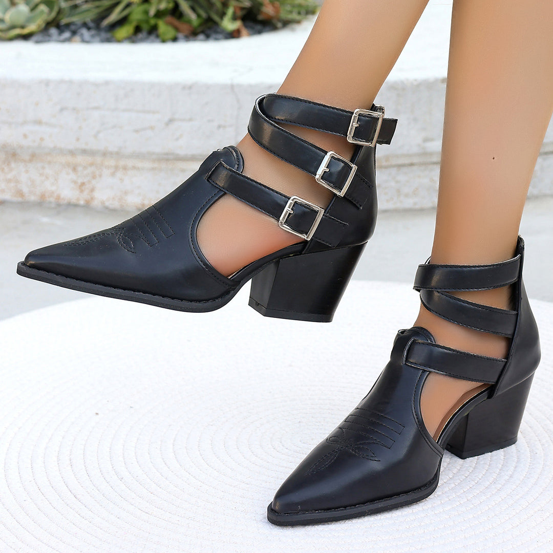 Dame elegante Slingpumps med asymmetrisk remdesign og behagelig blokhæl Stilla