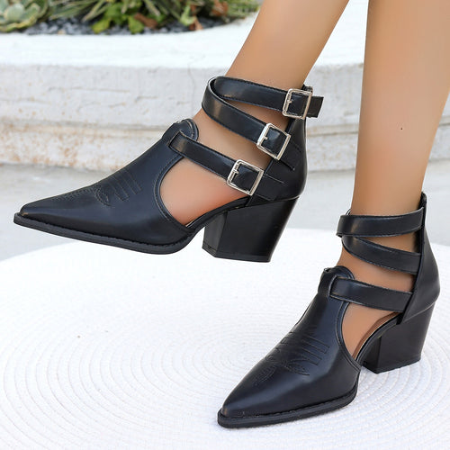 Dame elegante Slingpumps med asymmetrisk remdesign og behagelig blokhæl Stilla