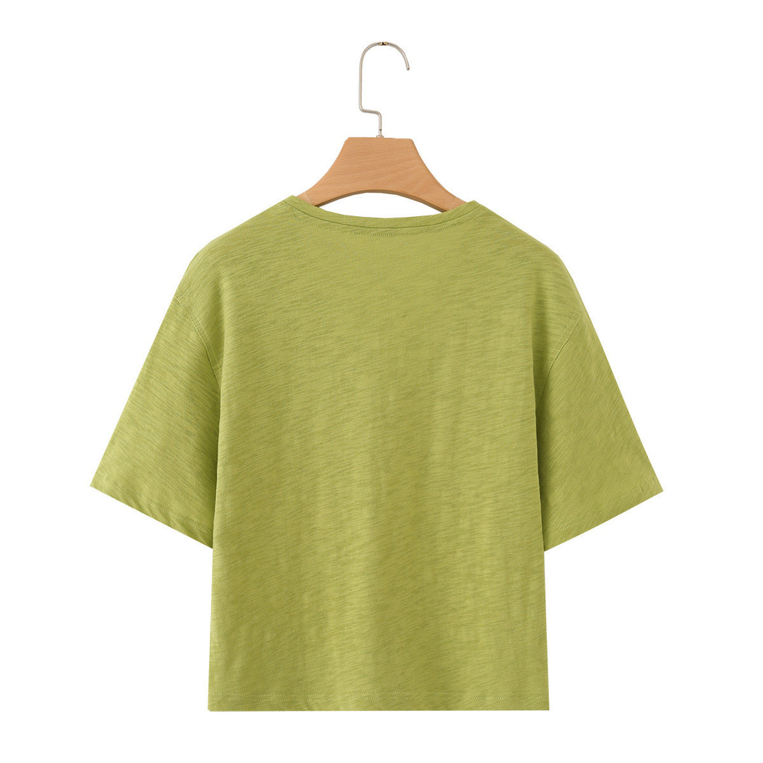 Dame afslappet T-shirt med V-hals og luftig pasform Skovae