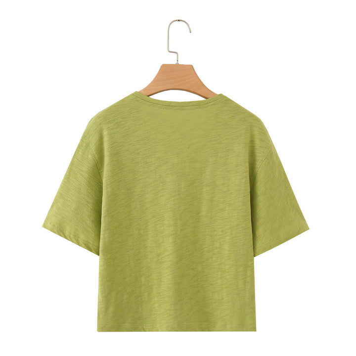 Dame afslappet T-shirt med V-hals og luftig pasform Skovae