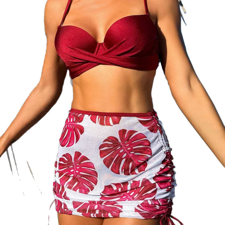 Dame bikini-sæt med elegant knudedesign og blomsterkjole Skovae