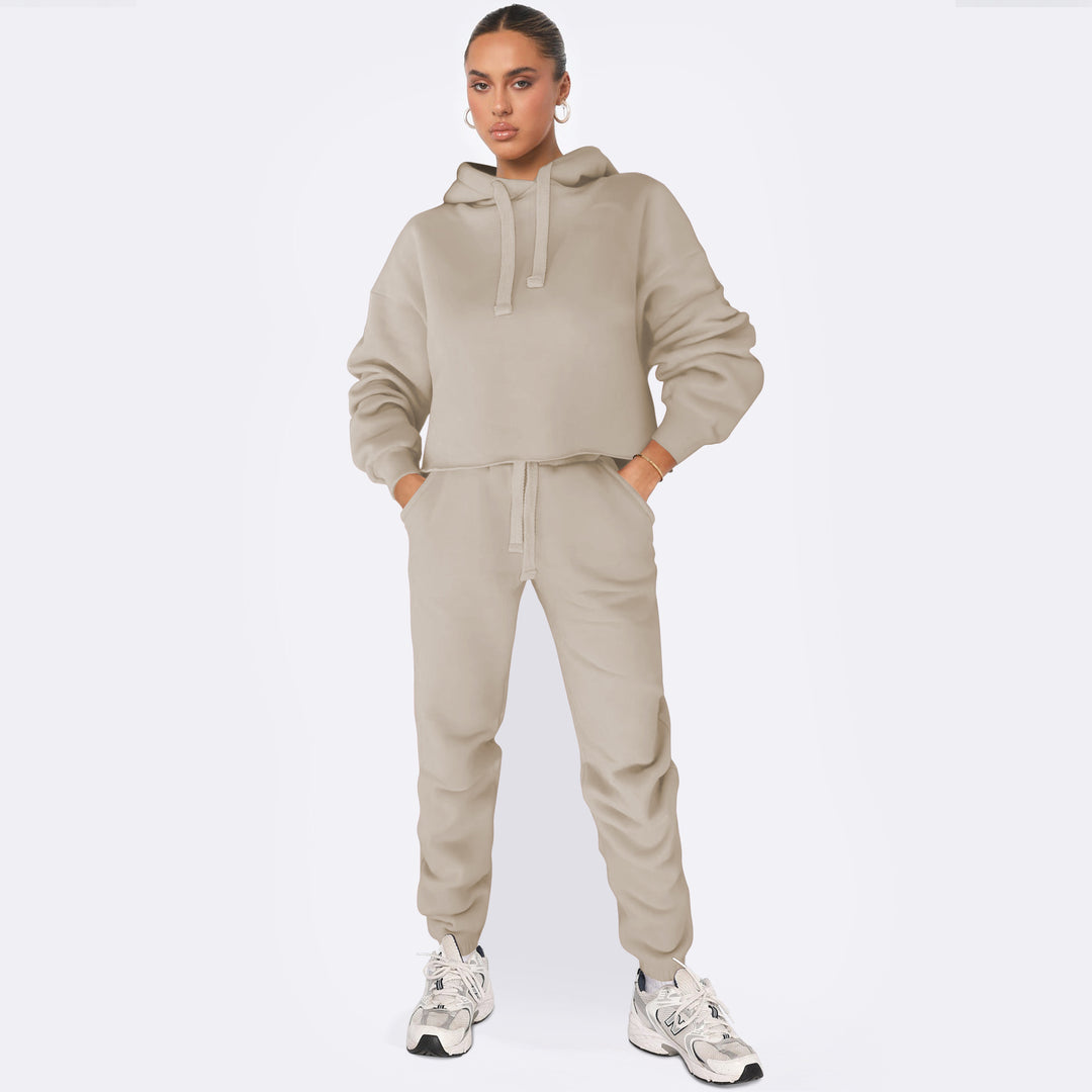 Dame stilfuldt Cropped Hoodie-sæt med elastiske manchetter og afslappet snit Stilla