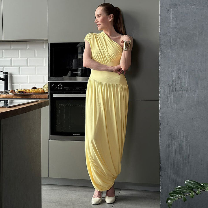 Femme Elegantes En-Skulder Maxi Kjole Stilla