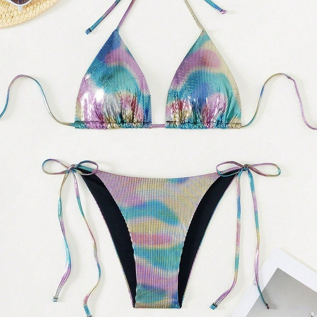 Dame funktionel triangel-bikini med stilfuld farvegradient Skovae