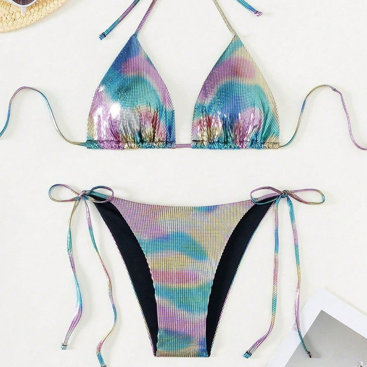 Dame funktionel triangel-bikini med stilfuld farvegradient Skovae