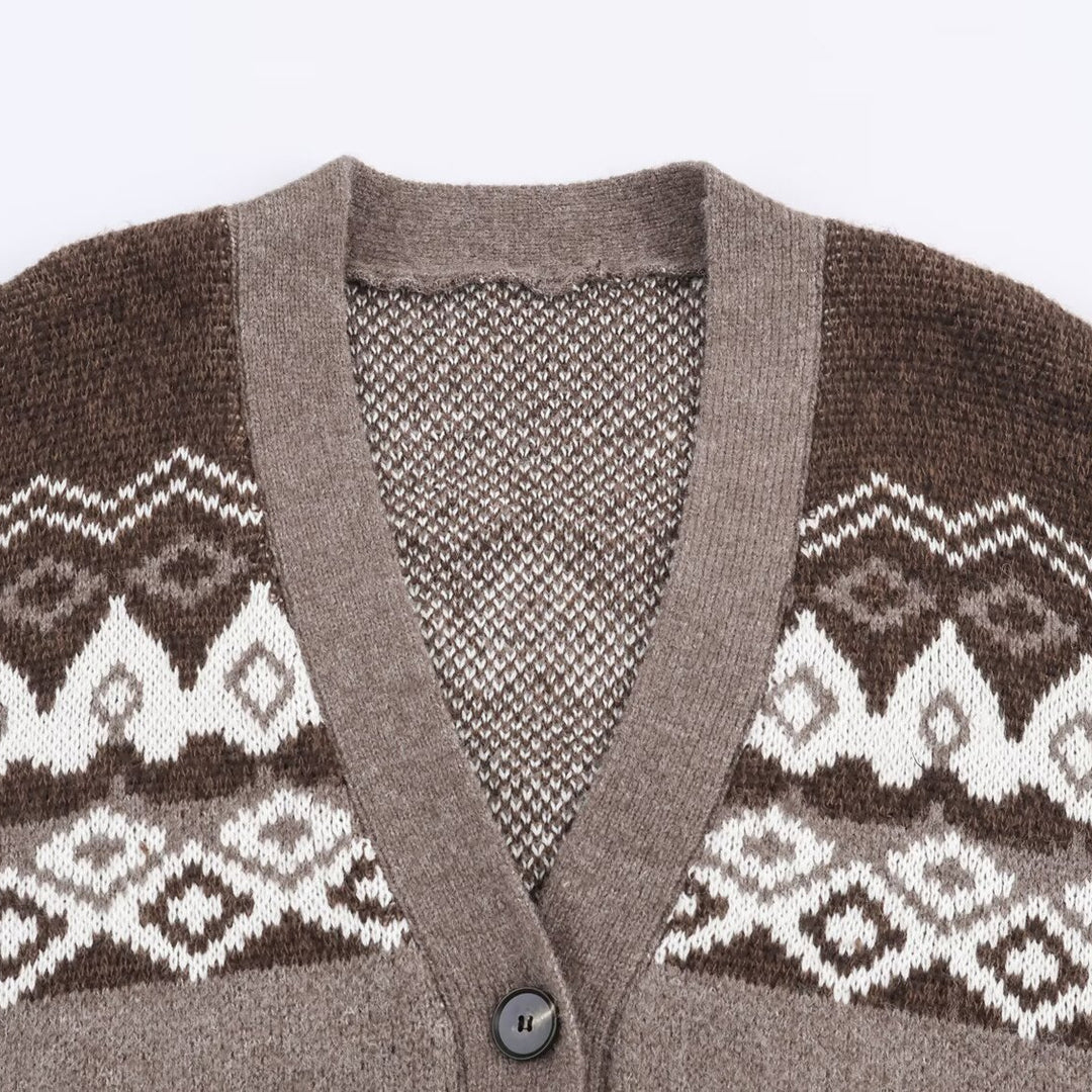 Kvinders hyggelige strik cardigan med traditionelle mønstre Stilla