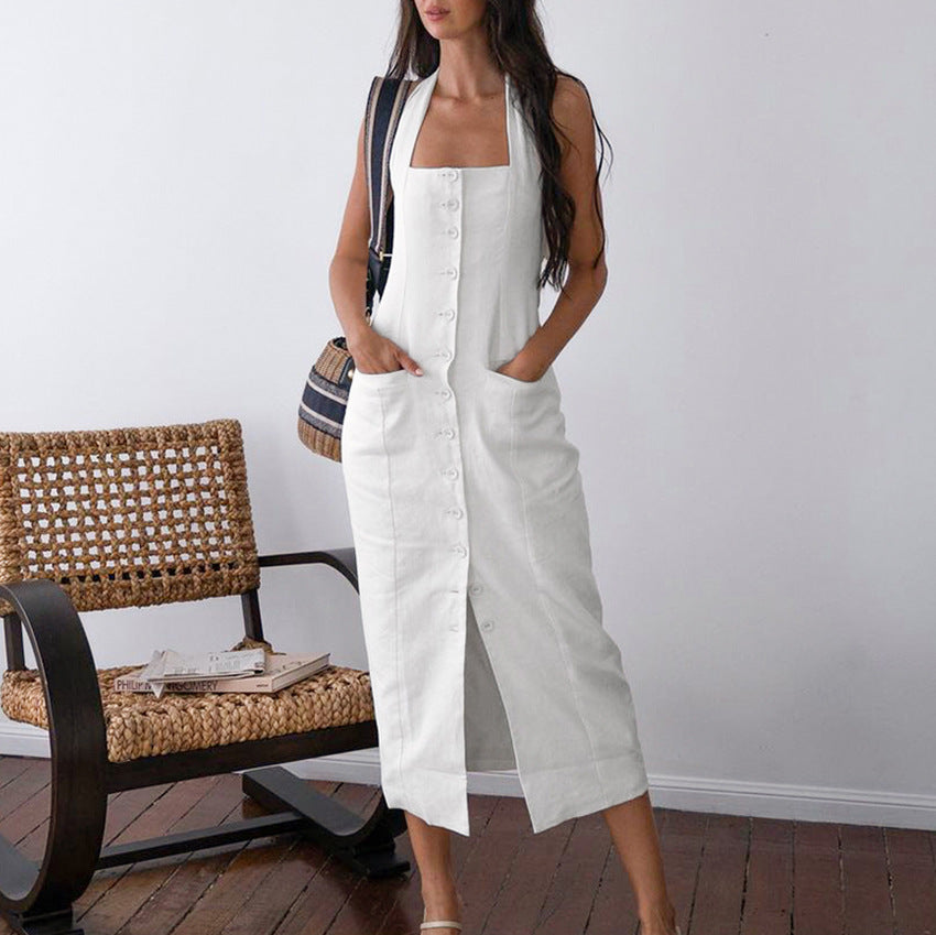 Dame Maxikjole med stroppeløst design og elegant knapliste Stilla