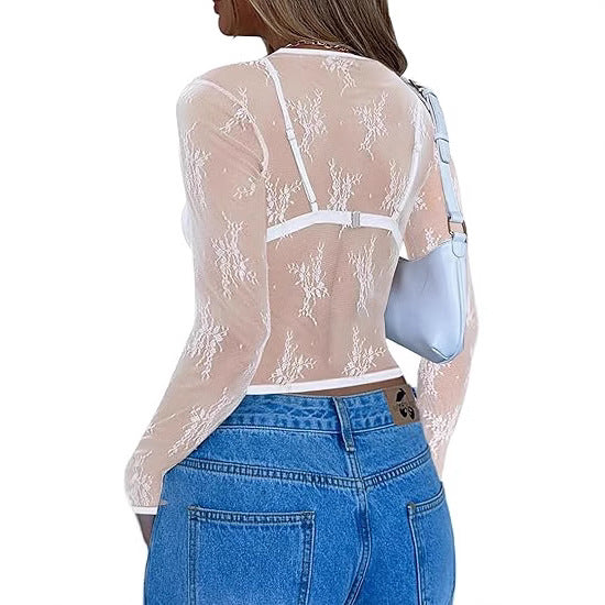 Dame Gennemsigtig Spidsbluse med elegante detaljer Skovae