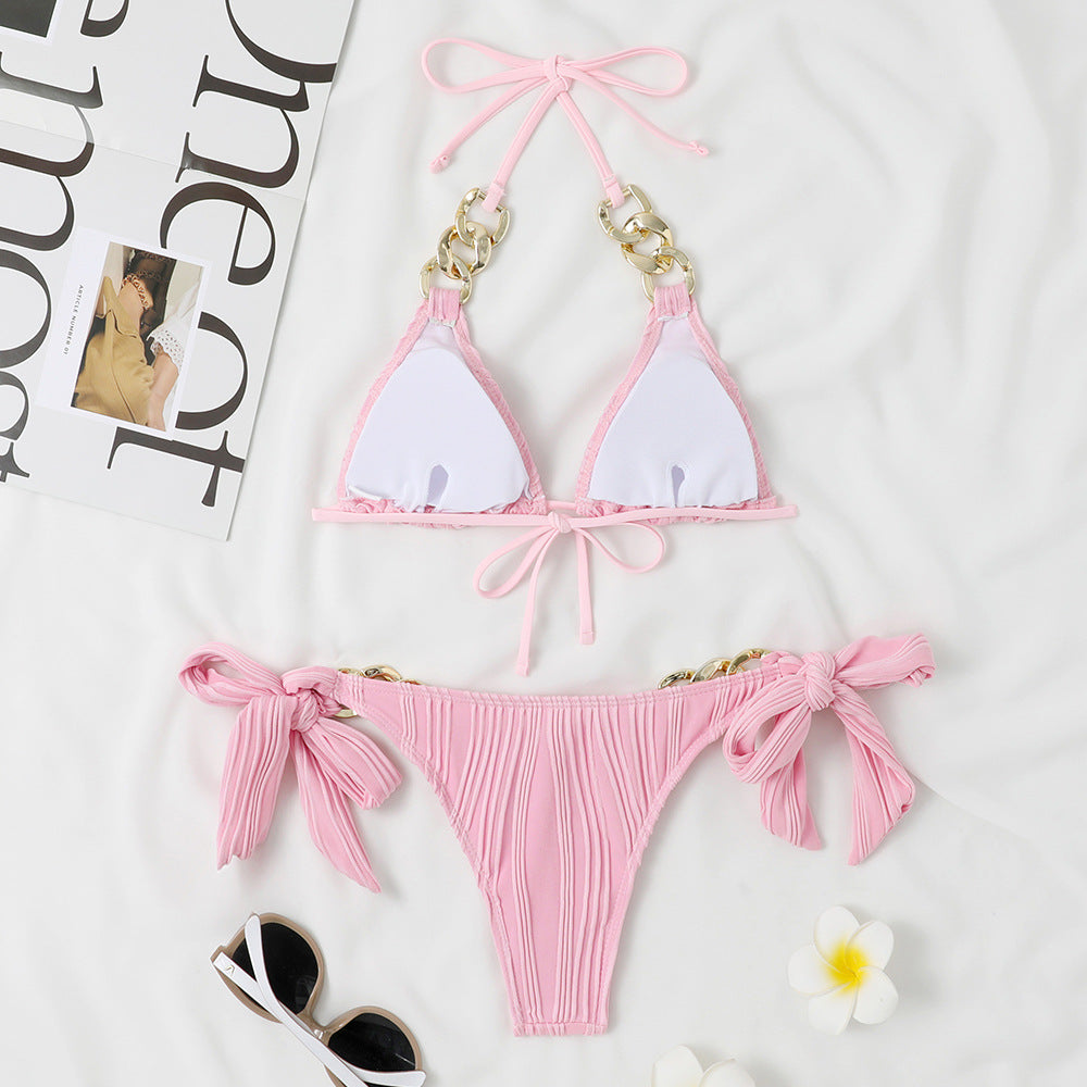 Dame Triangel-Bikini med flydende flæse-design og gyldne accenter Stilla