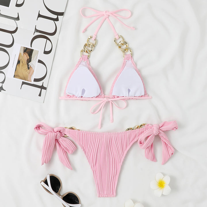 Dame Triangel-Bikini med flydende flæse-design og gyldne accenter Stilla