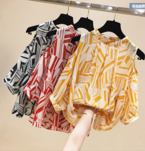 Dame Kold Skulder Geometrisk Tryk Bluse Stilla