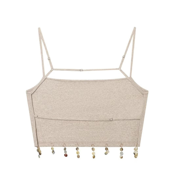 Dame Crop-top med glitrende pailletter og smalle stropper Skovae