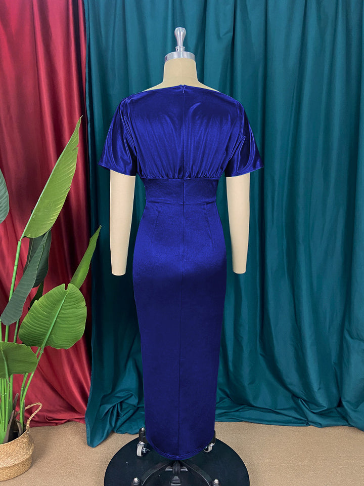 Dame Elegant maxikjole med raffineret drapering og høj slidse Skovae
