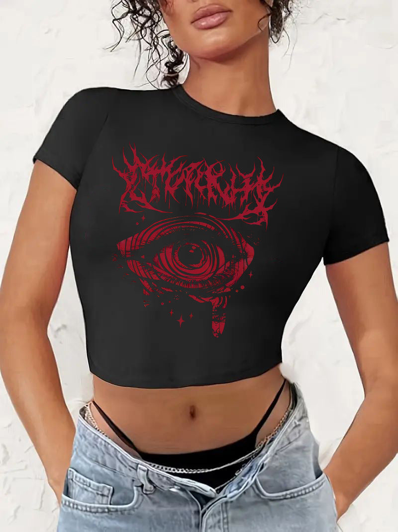 Dame Crop-T-Shirt med frugtagtig kirsebærdesign og løs pasform Skovae