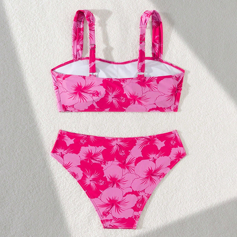 Dame bikini-sæt med blomstret høj talje og brede stropper Skovae