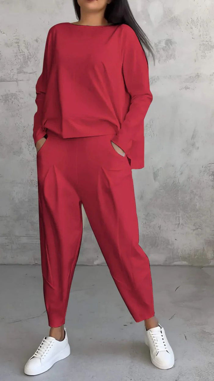 Dame Casual Sæt med Bred Pasform og Lommer Skovae
