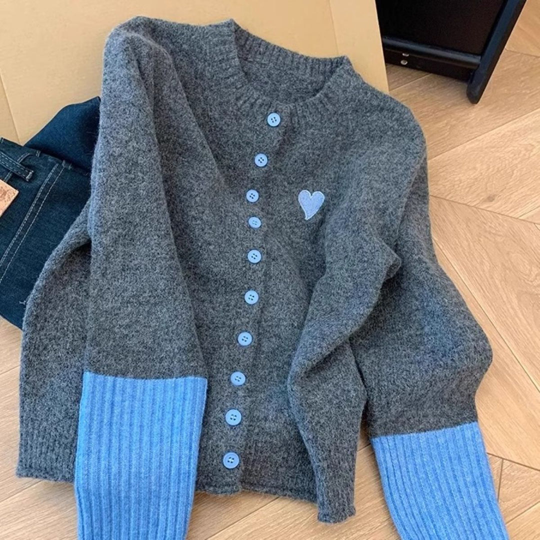 Kvinders hyggelige bløde cardigan med bomuldsblanding og moderne accentfarver Stilla