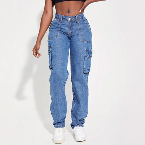 Dame Vintage Cargo Jeans med elastisk talje og sidelommer Stilla