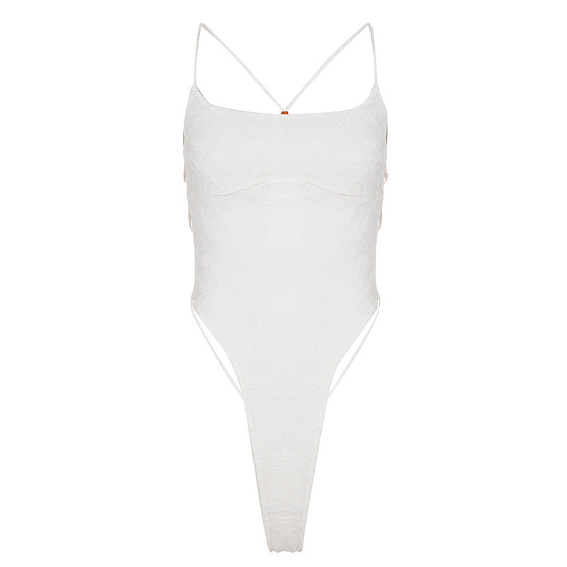 Damen Eleganter Body mit Spitzenmuster Skovae
