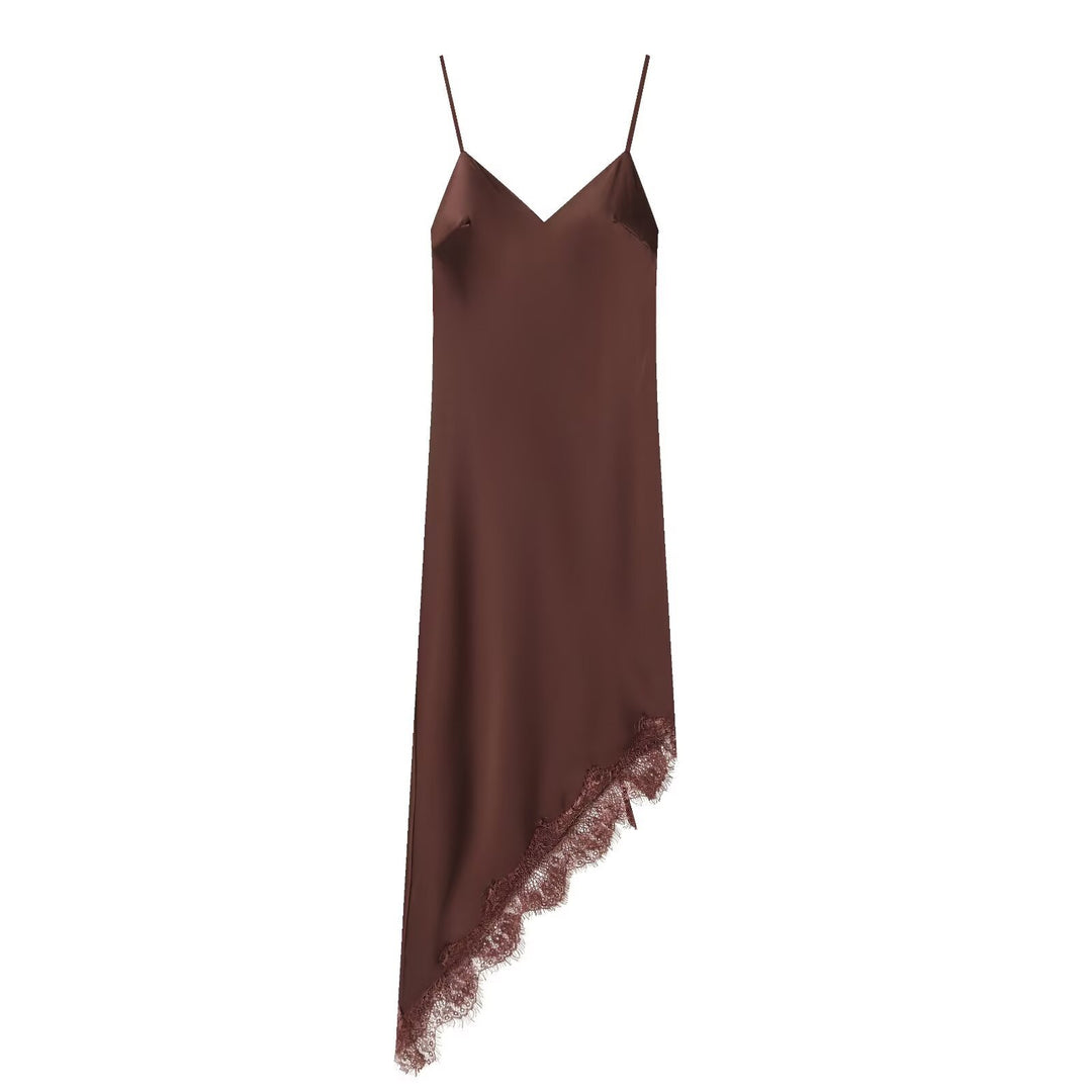 Dame Satin Natkjole med elegant blondekant Skovae