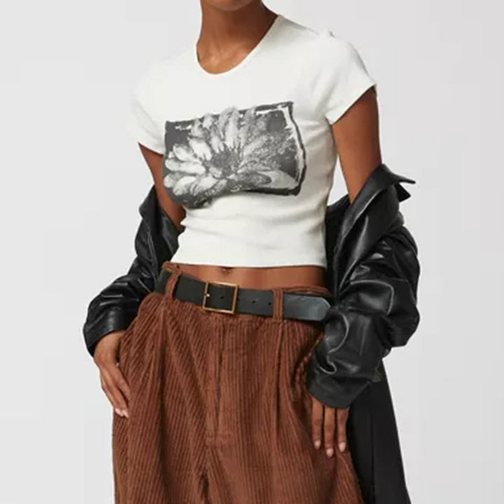 Dame Crop-Top med blomsterdesign Skovae