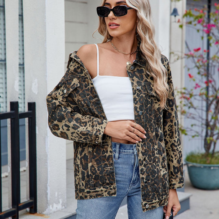 Dame Denim Skjortejakke i trendy Leo-design med afslappet snit Stilla
