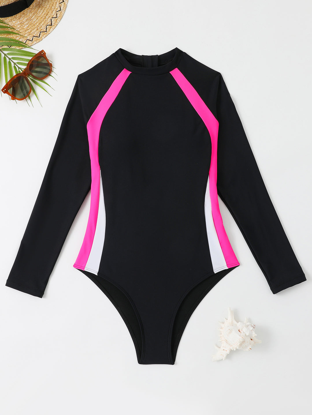 Dame Sporty Langærmet Badedragt med Farveblokdesign Skovae
