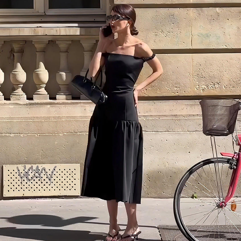 Damer Elegant Off-Shoulder Kjole med flydende Skørt og Volantdetaljer Stilla