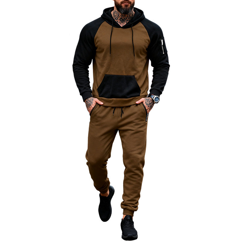 Herrer to-delt hætte-sweatset med raglanærmer, ærme-zip-lomme og tapered joggingbukser Skovae