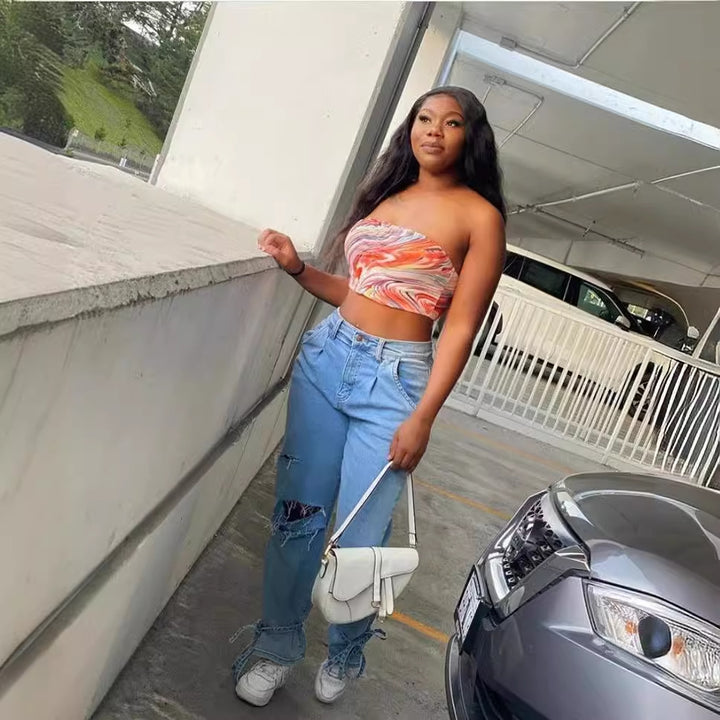 Kvinder Slidt Mom Jeans Stilla