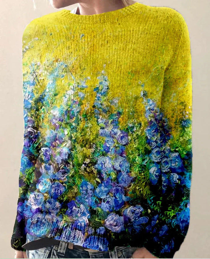 Stilla | Strikket dametrøje med 3D-blomsterprint