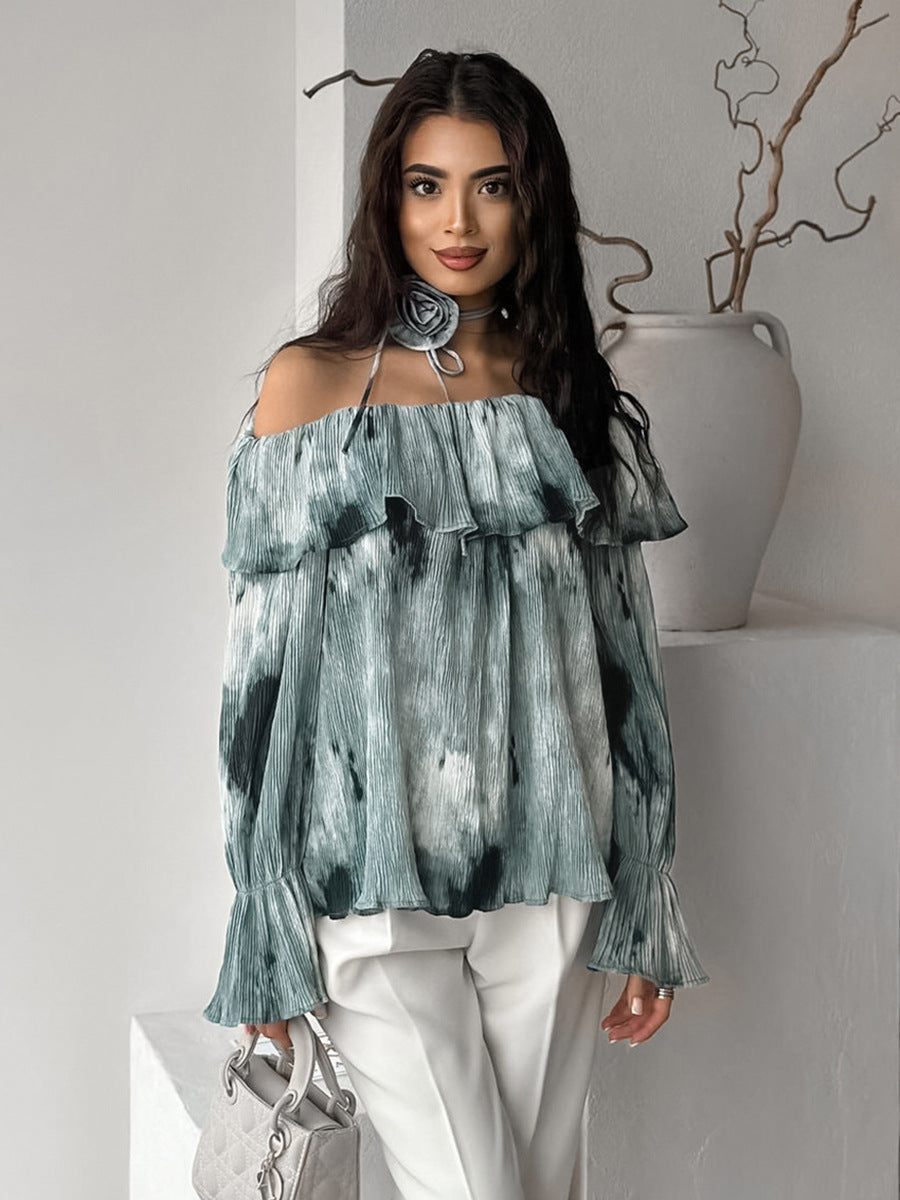 Dame Off-Shoulder Bluse med flæsedetaljer og flydende snit Stilla