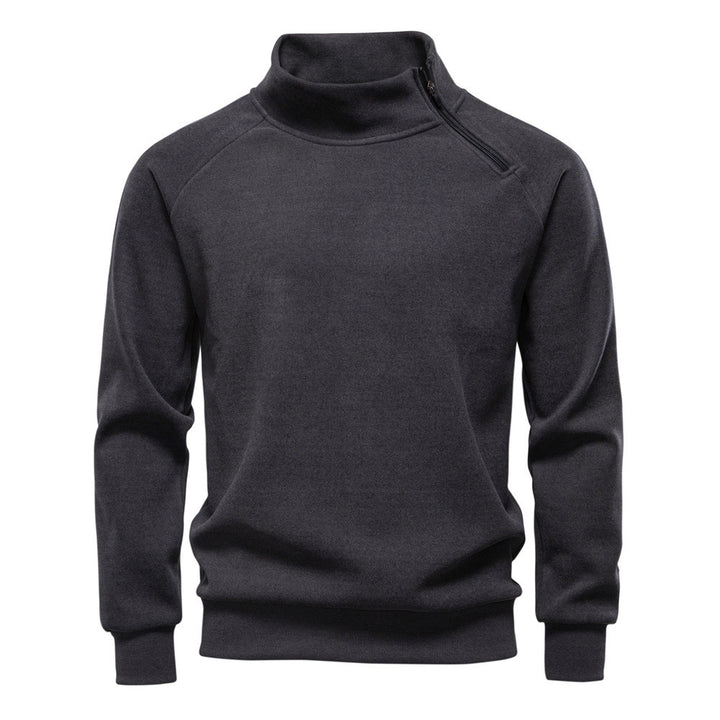 Herrer med ståkravepullover med asymmetrisk skulderlynlås og raglanærmer Skovae