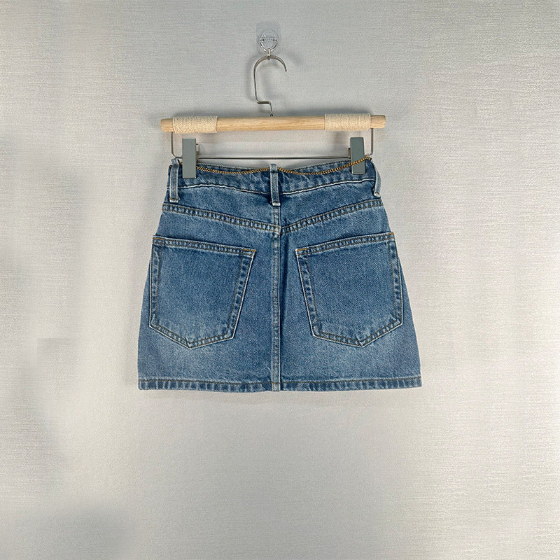 Dame jeansskørt i autentisk vintage-stil med høj talje Stilla