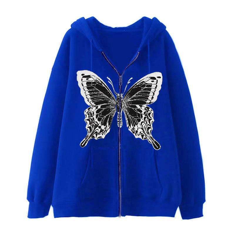 Kvinders zip hoodie med iøjnefaldende sommerfuglemotiv Skovae